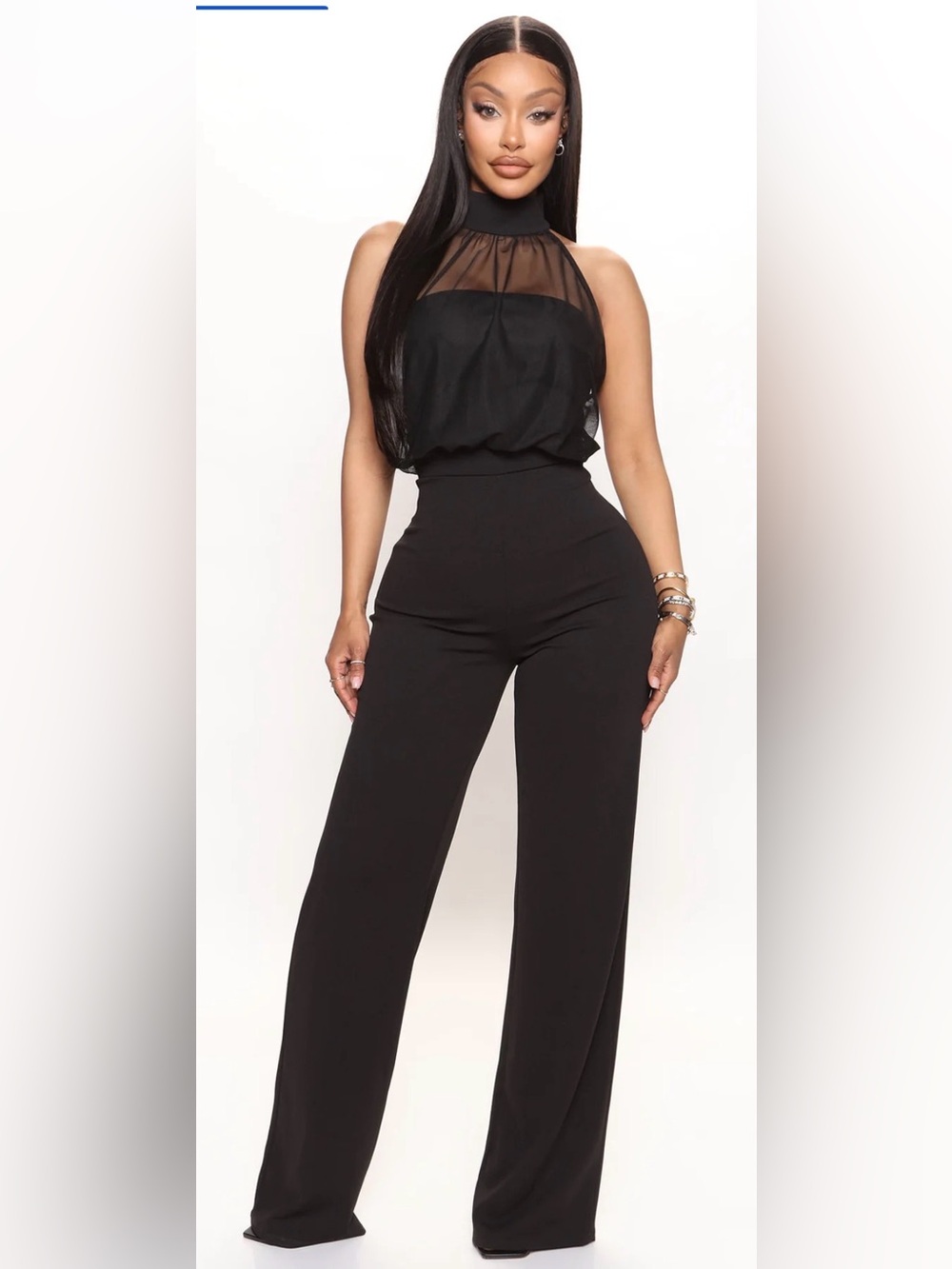 Fashion Nova Black High-Neck Wide-Leg Jumpsuit - Picture 2 of 7